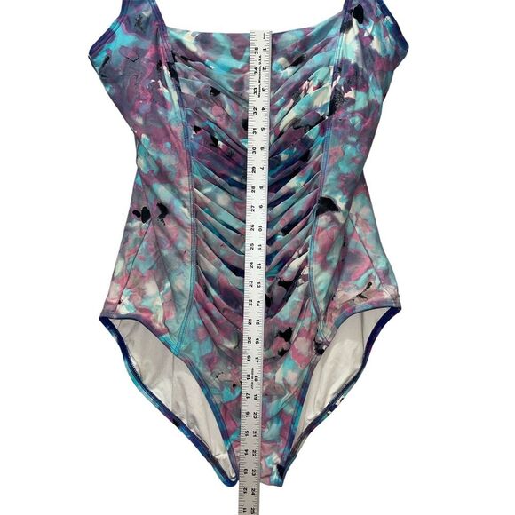 Calvin Klein Women's Printed Pleated Tummy Control One Piece Swimsuit Size 16 - Picture 5 of 7